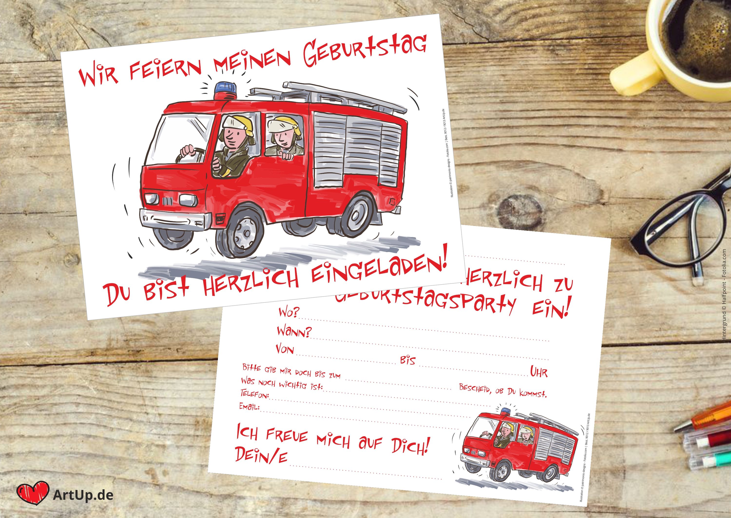 12 Feuerwehr Einladungskarten Kindergeburtstag - Jungs Geburtstag Einladung | eBay